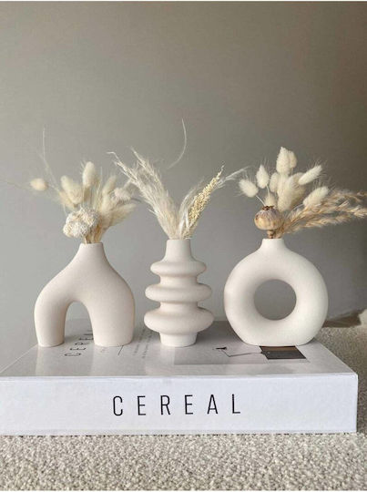 SteweHome Set of White Concrete Vases 3 Pieces