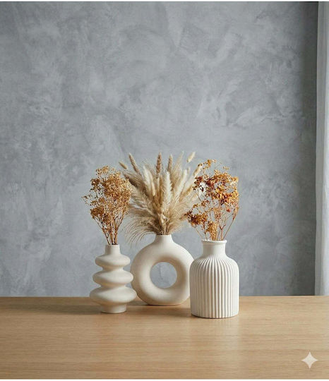 SteweHome Set of White Stone Decorative Vases 3 Pieces