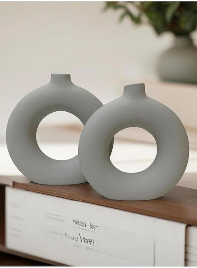 SteweHome Set of Grey Ceramic Decorative Vases Φ19xH19cm 2 Pieces