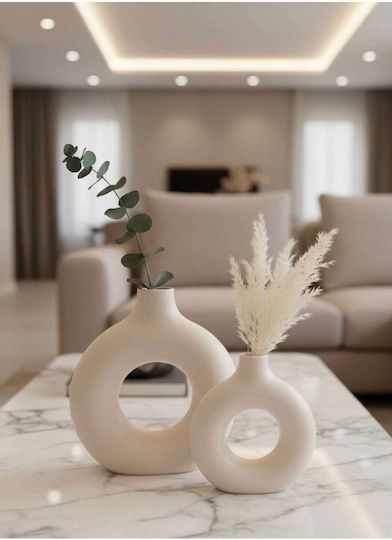 SteweHome Set of White Stone Vases 2 Pieces