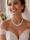 Jewelry Set with Necklace & Earrings in White Gold with Stones and Pearls