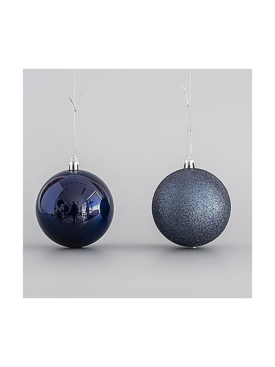 Kunststoff Kugel Ornament Schur Blau Set 6 Stück 3 Glitzer 8cm