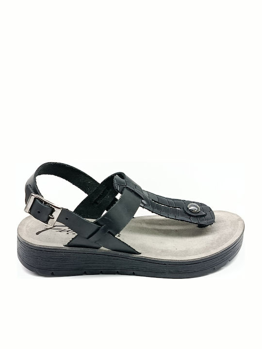 Leder Flache Sandalen für Damen Schwarz