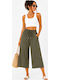 Women's High Rise Zip Culottes with Elastic Khaki