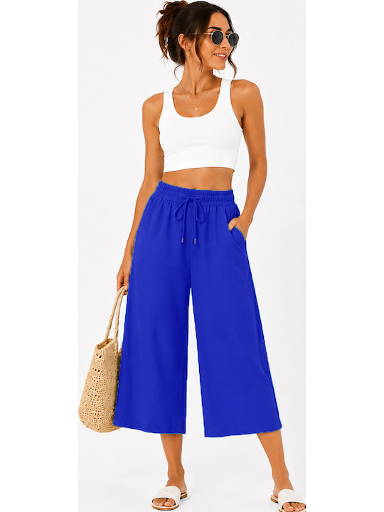 Women's High Rise Zip Culottes with Rubber Band Blue
