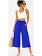 Women's High Rise Zip Culottes with Rubber Band Blue