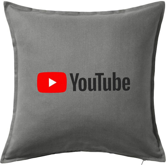 Koupakoupa Μαξιλάρι Καναπέ Youtube από 100% Βαμβάκι Γκρι 50x50εκ.
