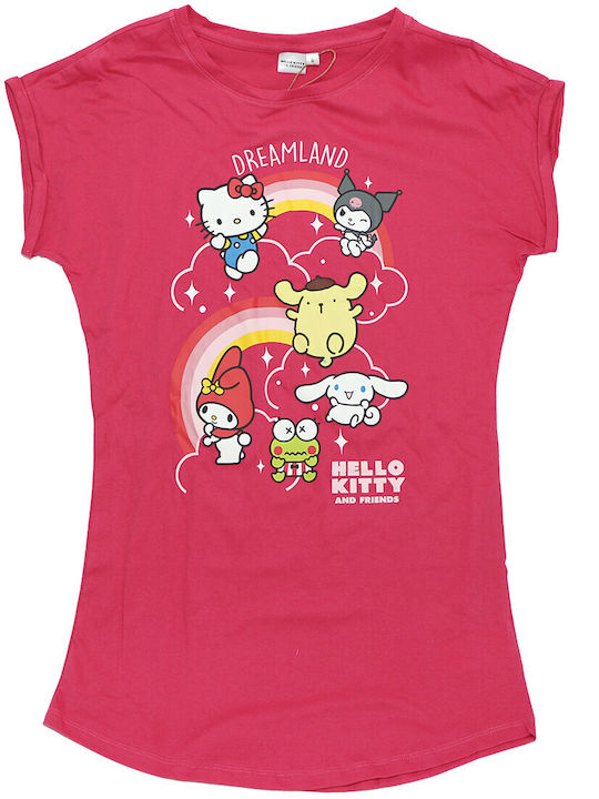 Sanrio Καλοκαιρινό Βαμβακερό Γυναικείο Νυχτικό Φούξια