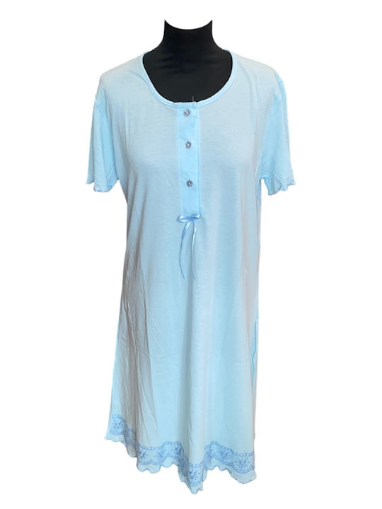 Nina Club Sommerliches Damen-Nachthemd Hellblau