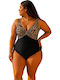 One Piece Swimsuit With Light Padding Animal Print Black -46