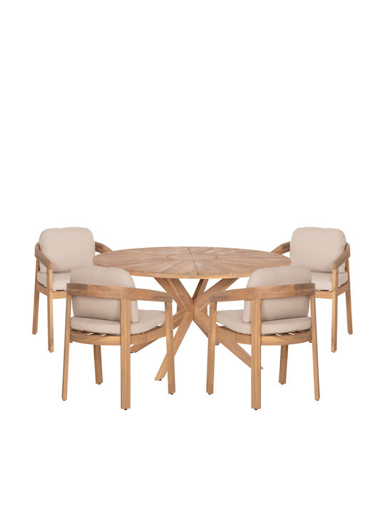 Set de Masă Pentru Exterior Cravin 5 Buc Natural cu Perne