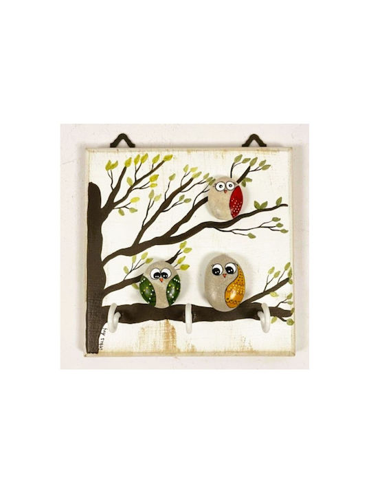 Wooden Wall Key Holder 3 Hooks 12x2.5x12cm