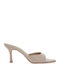 Leather Mules with Low Heel in Beige Colour