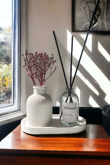 SteweHome Set Wicker Decorative Vases White 24x24xH10cm