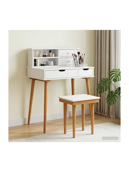 Bodenstehende Schminktisch aus Massivholz Weiß mit Spiegel 76x50x103.5cm