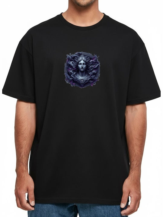 Oversized T-shirt Stylized Woman Swirling Hair Pop Culture Black