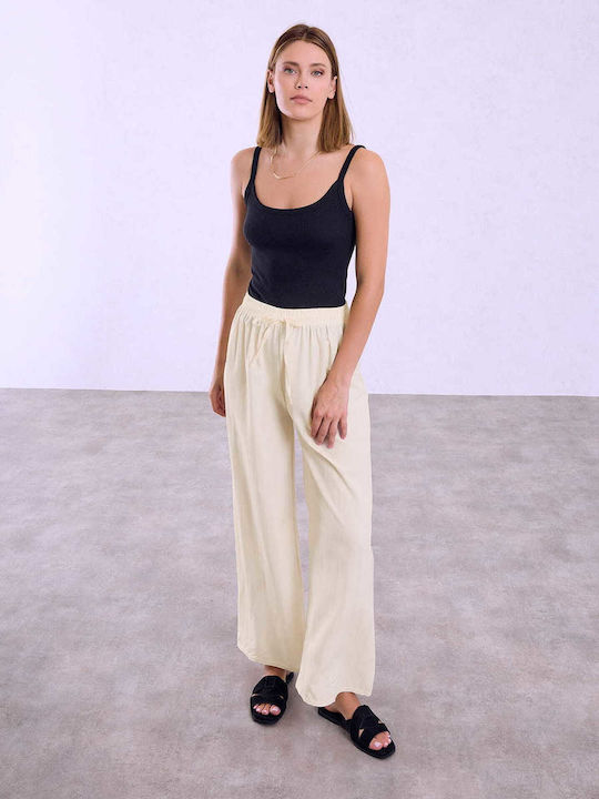 Celestino Γυναικεία Παντελόνα Ανάγλυφο Ύφασμα Loose Fit Μπεζ Ανοιχτό