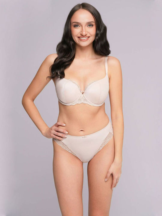 Balconette Beige Bra with Light Padding & Underwire