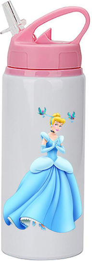 Παγούρι Cinderella Σταχτοπούτα 600ml Λευκό Ροζ Καπάκι