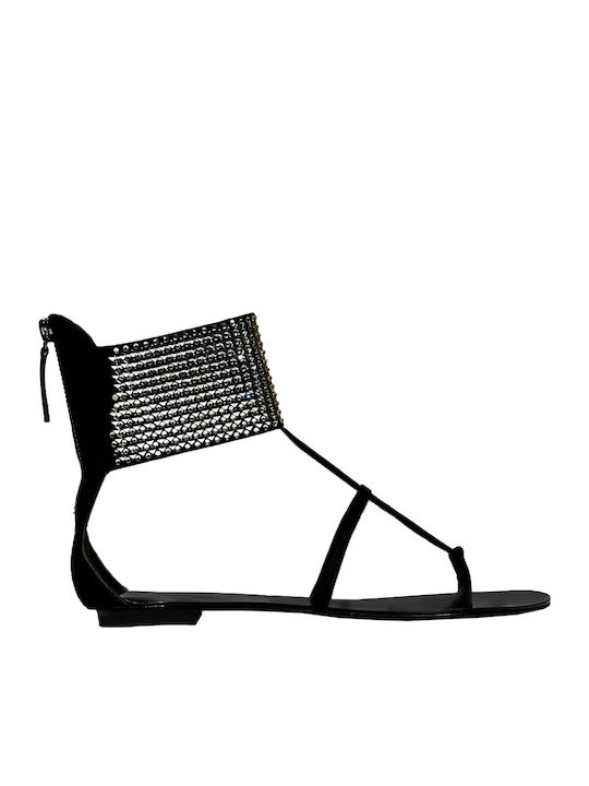 Leather Women's Flat Sandals Black