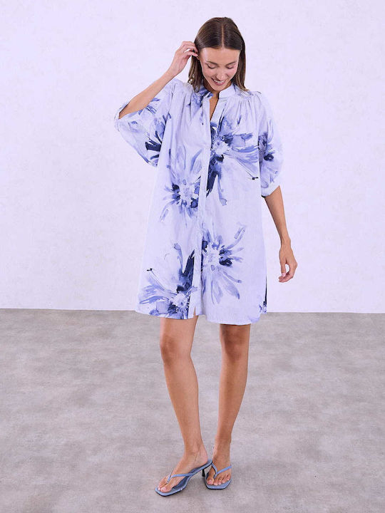 Celestino Women's Shirt Dress Balloon Sleeve Loose Fit Blue