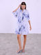Celestino Women's Shirt Dress Balloon Sleeve Loose Fit Blue