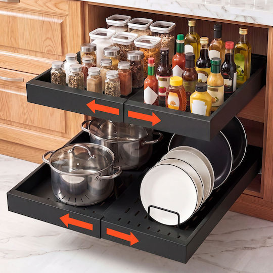 Vevor Sliding Cabinet Organizer 2 Pieces Expanding Width 310-480 Mm Depth 520 Mm Black Bsll21ychs2gecllo001v0