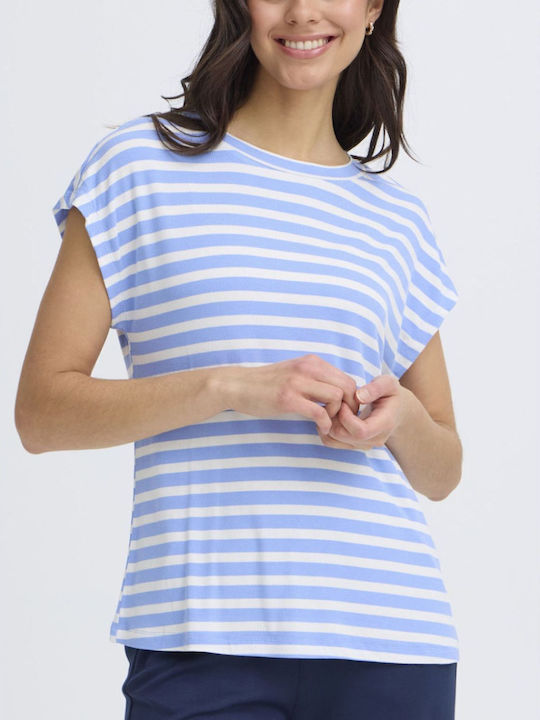 Fransa Women's Striped Light Blue T-shirt