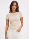 Damen Bluse Kurzärmelig Beige