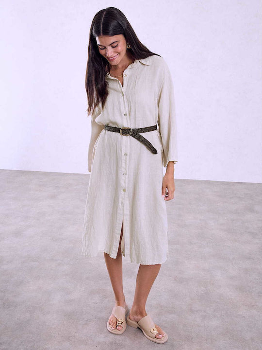 Celestino Women's Midi Linen Loose Fit Beige Dress