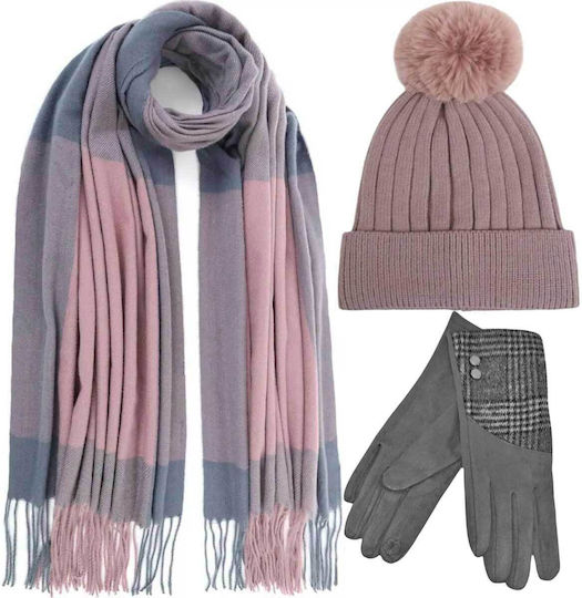 Women's Set with Knitted Beanie in Grey Colour