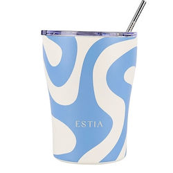 Estia Coffee Mug Save The Aegean Recyclable Thermos Stainless Steel BPA Free 350ml Ocean Waves with Straw Estia Coffee Mug Save The Aegean Recyclable Thermos Stainless Steel BPA Free 350ml Ocean Waves with Straw