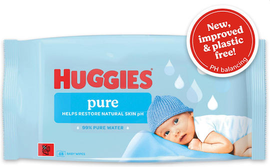 Huggies Pure Μωρομάντηλα με 99% Νερό, χωρίς Άρωμα, Οινόπνευμα & Parabens 48τμχ