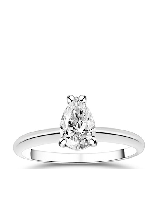 Chrilia Single Stone Ring In 18K White Gold With Diamond