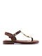 Leather Women's Flat Sandals Tabac Brown