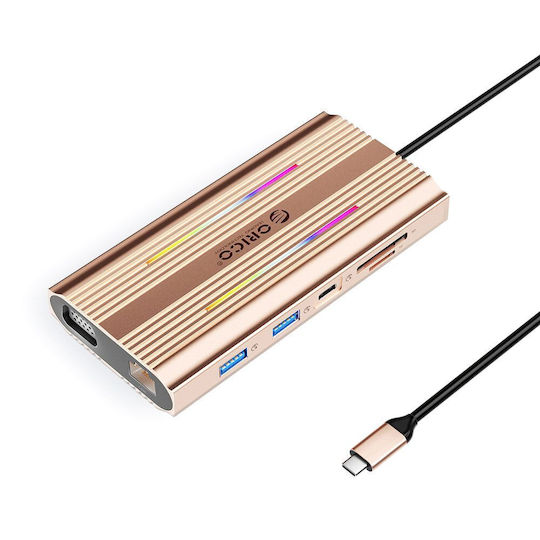 Orico XDR 12in1 RGB USB-C Docking Station with HDMI 4K PD Ethernet Rose Gold