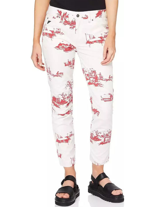 Дамско Текстилно Панталон в Boyfriend Кройка White/red