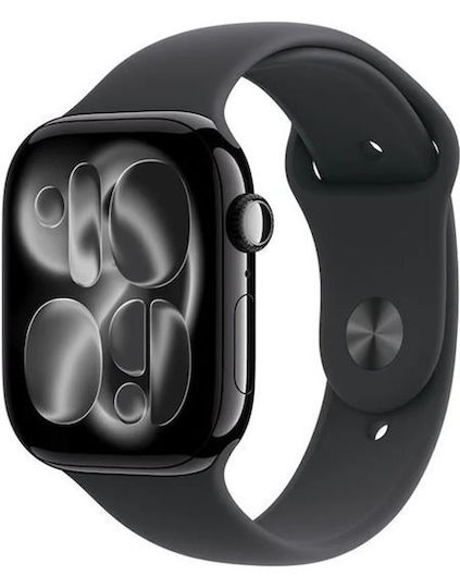 Apple Generalüberholte Smartwatch Series 11 Aluminium 42mm Note A Jet Schwarz Aluminium Gehäuse mit Schwarz Sportarmband M/L