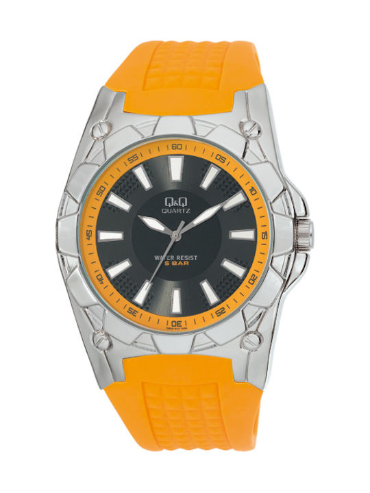 Q&Q Ceas Bărbătesc 40mm Cu Baterie Și Curea Din Cauciuc Portocalie