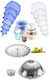 Stewehome Set 6 Pieces Elastic Silicone Covers Set 2 Pieces Steam Basket Vegetable Stainless Steel White
