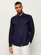 Long Sleeve Linen Shirt Navy Blue