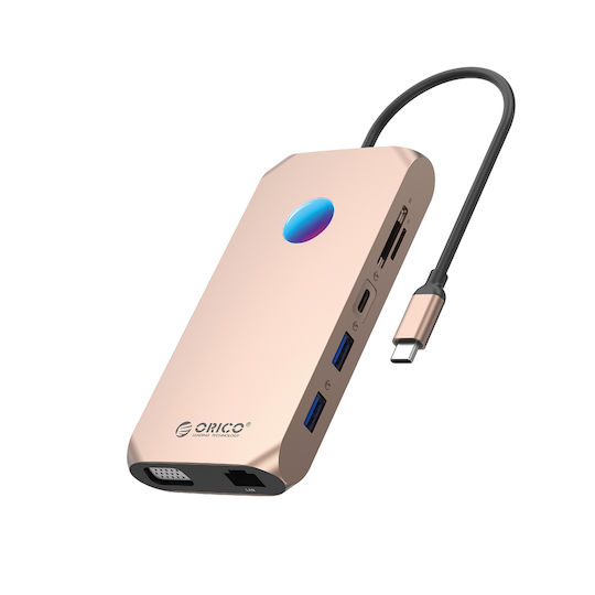 Orico XCR 12in1 RGB USB-C Dockingstation mit HDMI 4K PowerDelivery Ethernet Rose Gold