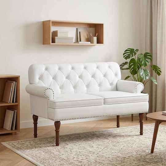Two-Seater Velvet White Couch 120x65x77 cm