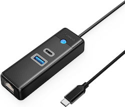 Orico USB Хъб с 2 Порта (USB-C) + LAN PWCUR25-C3-18-BK-EP