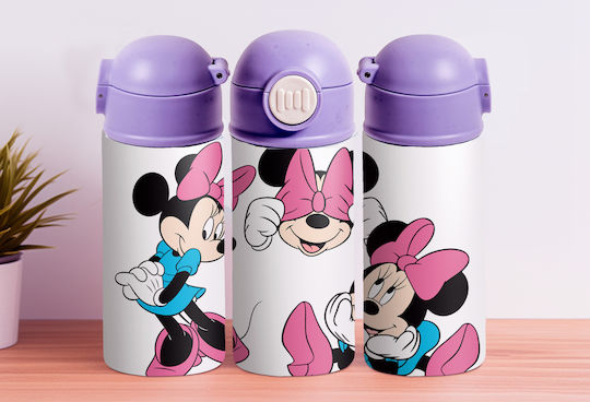 Kids Water Bottle Thermos Minnie Stainless Steel with Straw Purple 360ml Personalized