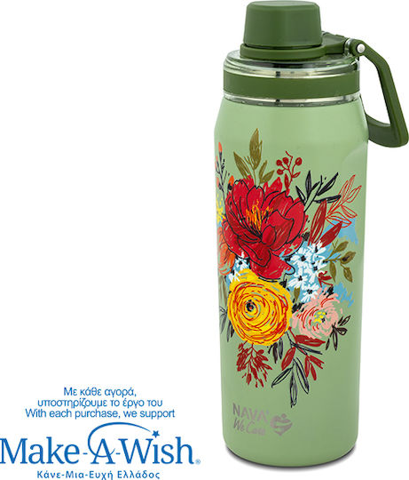 Nava "we Care" Thermos Stainless Steel Bottle 500ml Green Floral