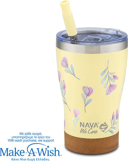 Nava "we Care" Ποτήρι Θερμός Ανοξείδωτο 400ml Cream Floral με Καλαμάκι