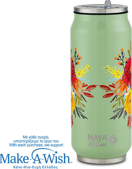 Nava "we Care" Ποτήρι Θερμός 500ml Green Floral με Καλαμάκι