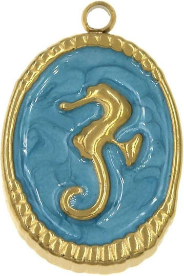 Stahlmaterial Ippokampos Gold Blau Emaille Kettenanhänger 24x15mm 1 Stück