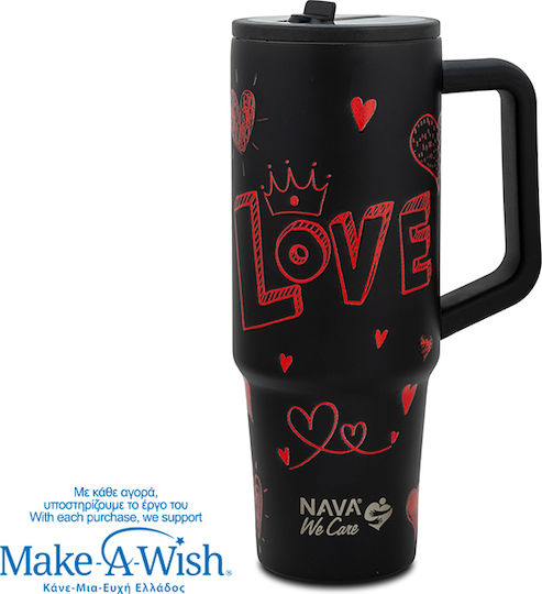 Nava "we Care" Handled Tumbler Thermos Stainless Steel / Plastic 900ml We Care with Straw and Handle